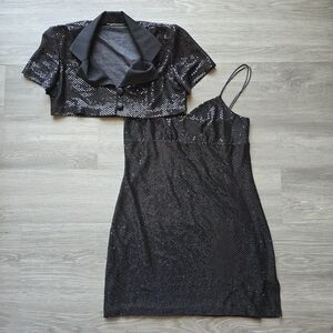 Vintage Lechateau Black Sequin Dress with Bolero